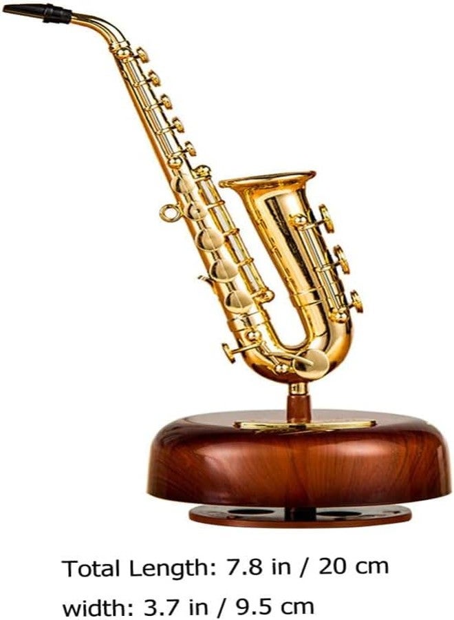 Overa Saxophone Music Box Classical Wind Up Twirling Music Box Rotating Base Brass Wind Instrument (Pack of 1) - Image 3